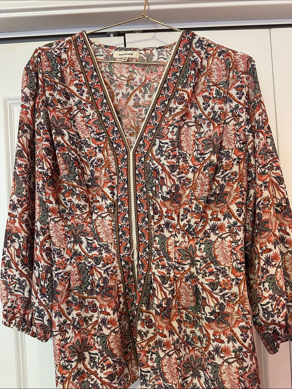 Max Studio Floral V‑Neck Tunic in Rust, Cream & Olive